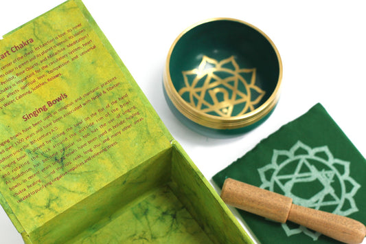 green heart chakra singing bowl set