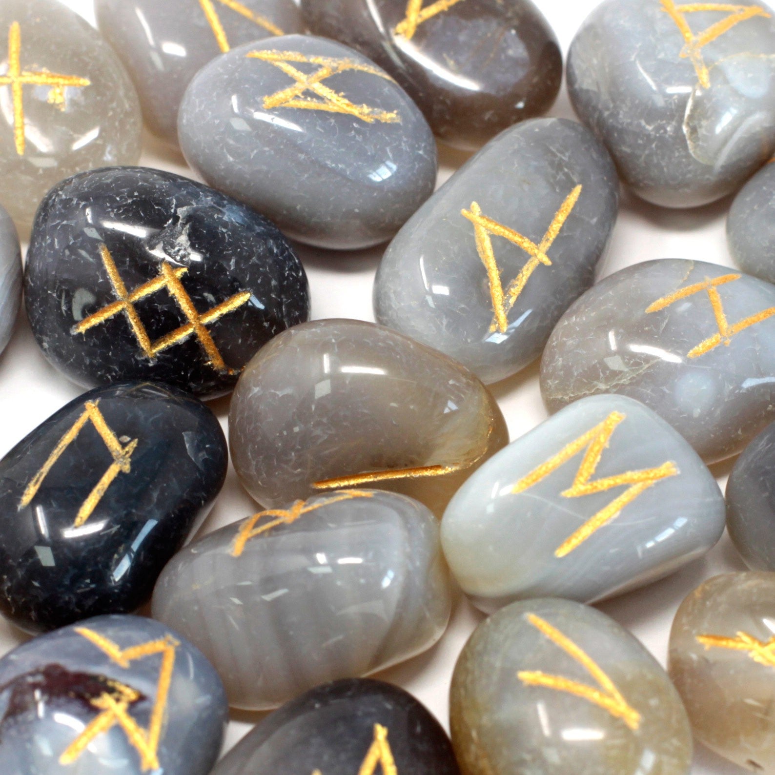 Grey & Brown Agate Stone Celtic Runes Set - Starlit Wisdom