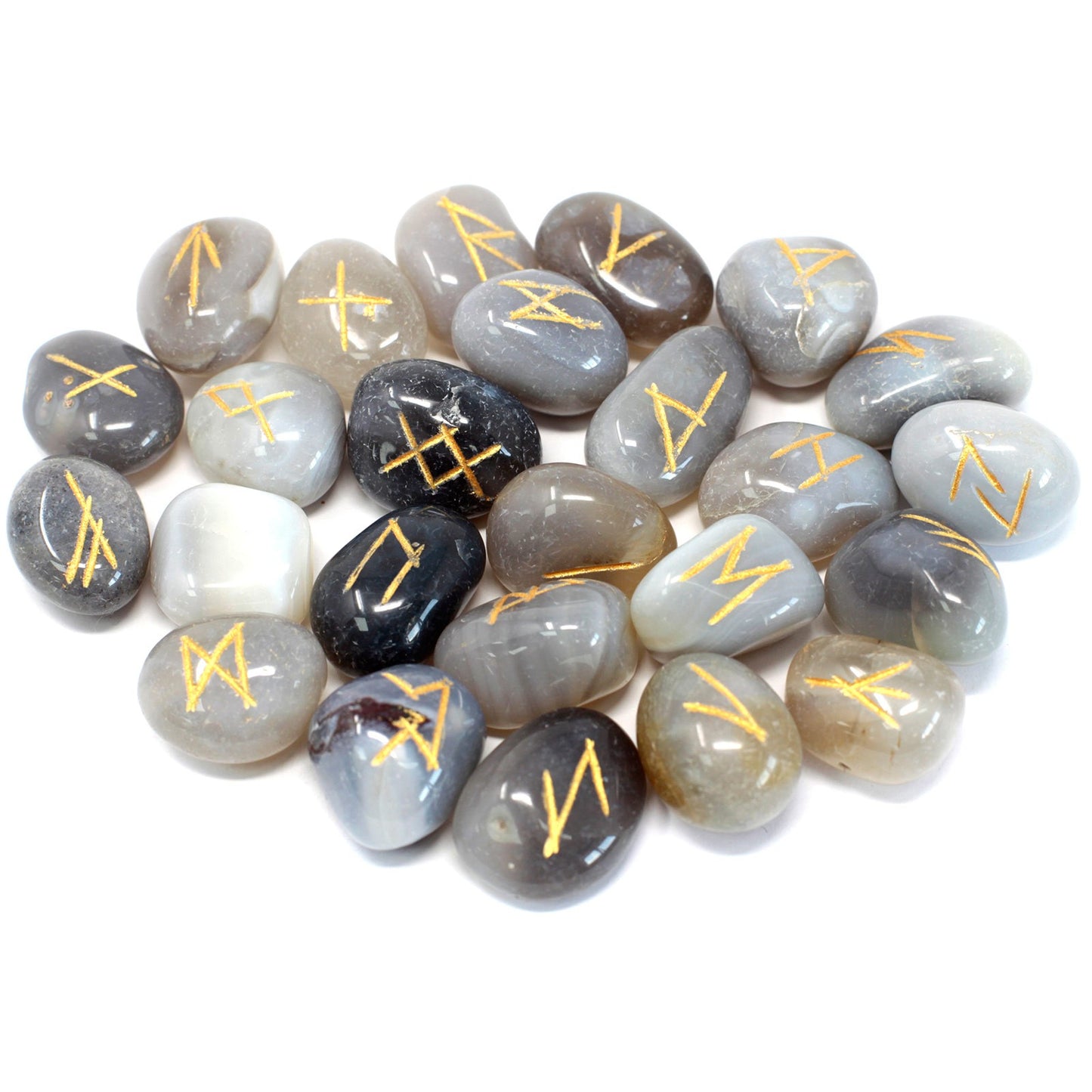 Grey & Brown Agate Stone Celtic Runes Set - Starlit Wisdom