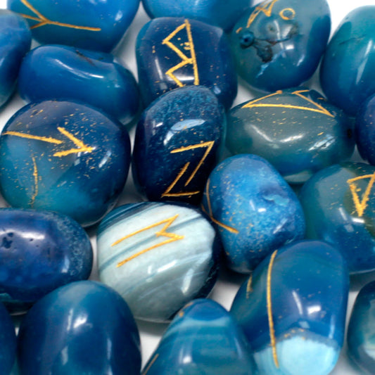 Blue Onyx Stone Celtic Runes Set - Starlit Wisdom