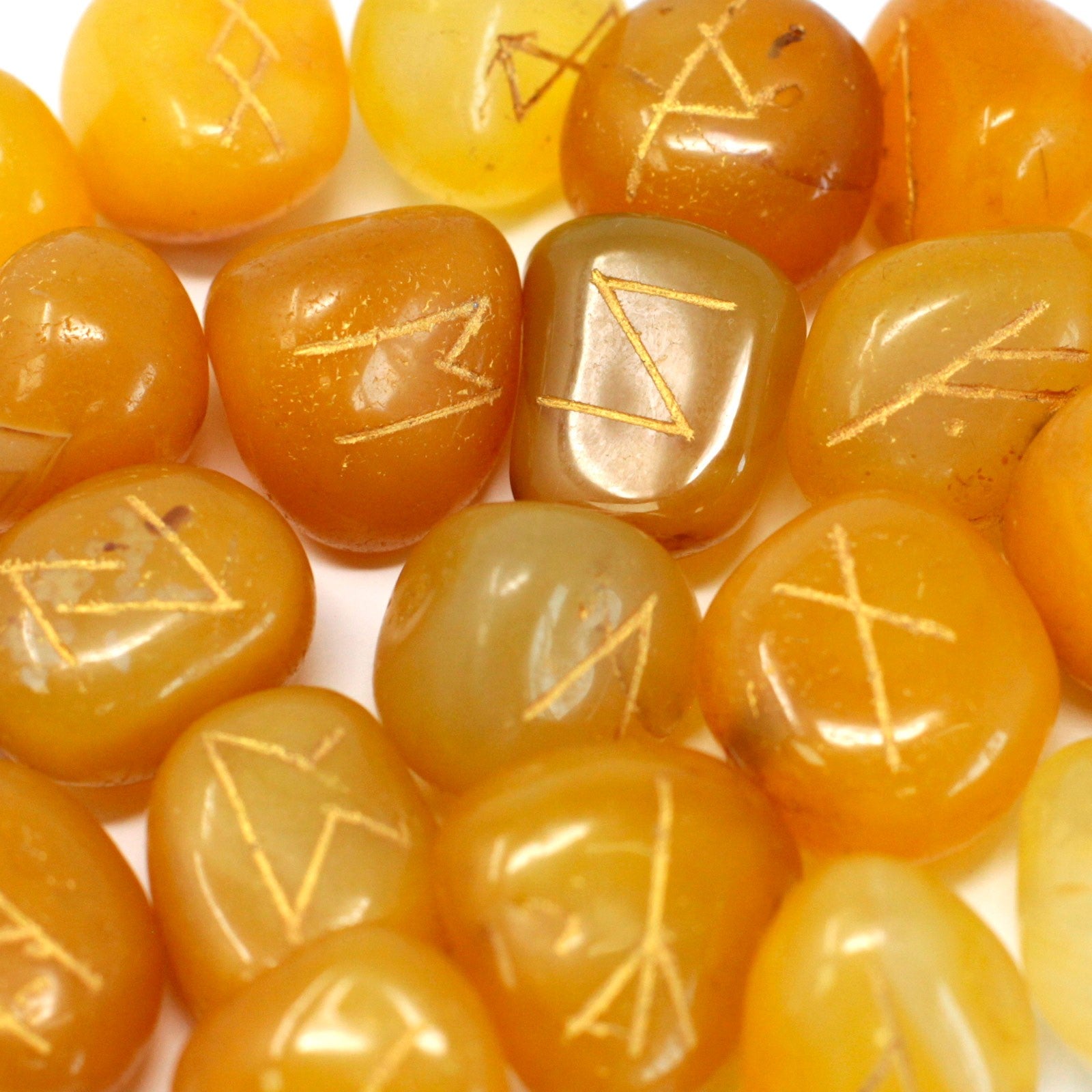 Yellow Onyx Stone Celtic Runes Set - Starlit Wisdom