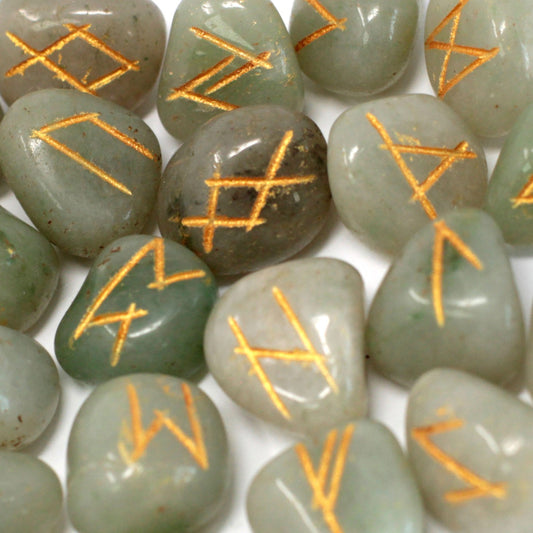 Green Aventurine Stone Celtic Runes Set