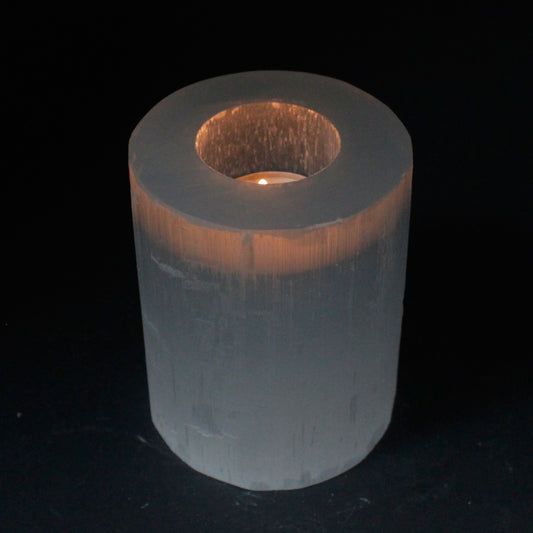 Selenite Cylinder Candle Holder - 10 cm - Starlit Wisdom