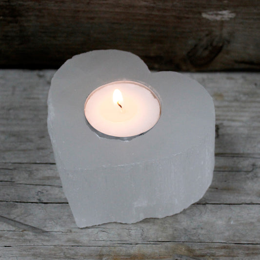 Selenite Candle Holder - Heart - Starlit Wisdom