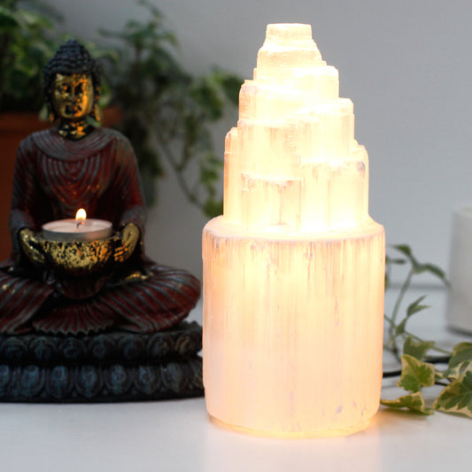 Natural Selenite Crystal Tower Lamp - 20 cm - Starlit Wisdom