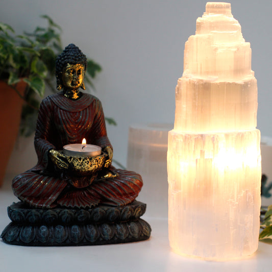 Natural Selenite Crystal Tower Lamp - 25 cm - Starlit Wisdom