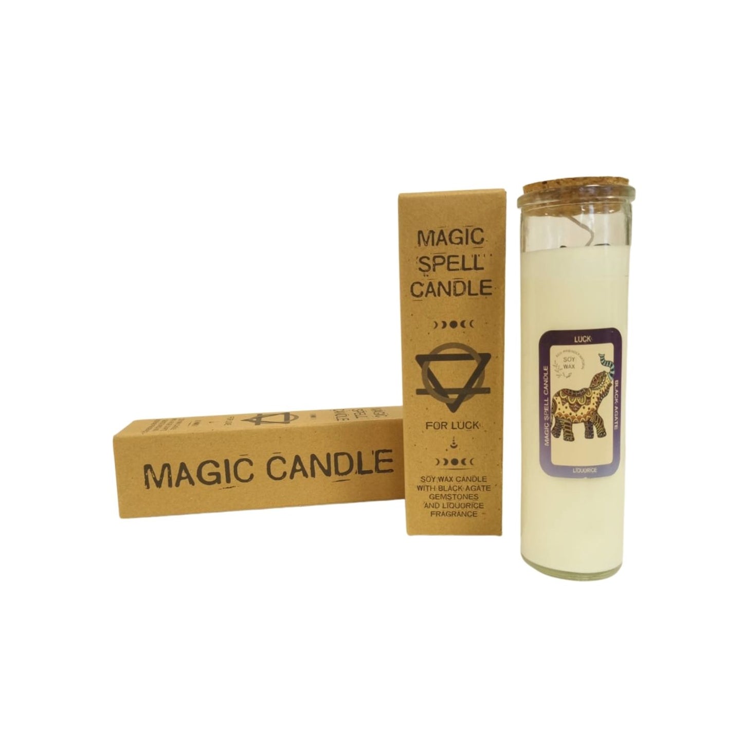 Luck Spell Candle with Black Agate Stones & Liquorice