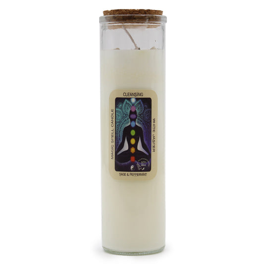 Cleansing Spell Candle with White Jasper Stones & Sage & Peppermint