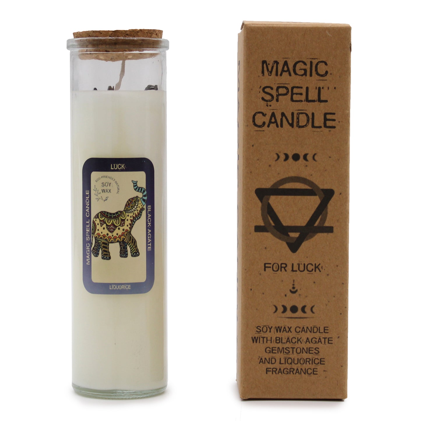 Luck Spell Candle with Black Agate Stones & Liquorice