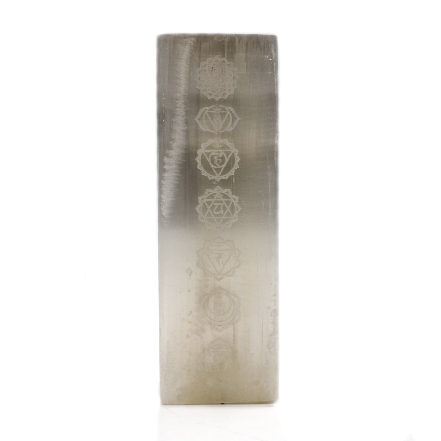 Selenite Block Lamp 25cm - Engraved Chakra Lamp - Starlit Wisdom