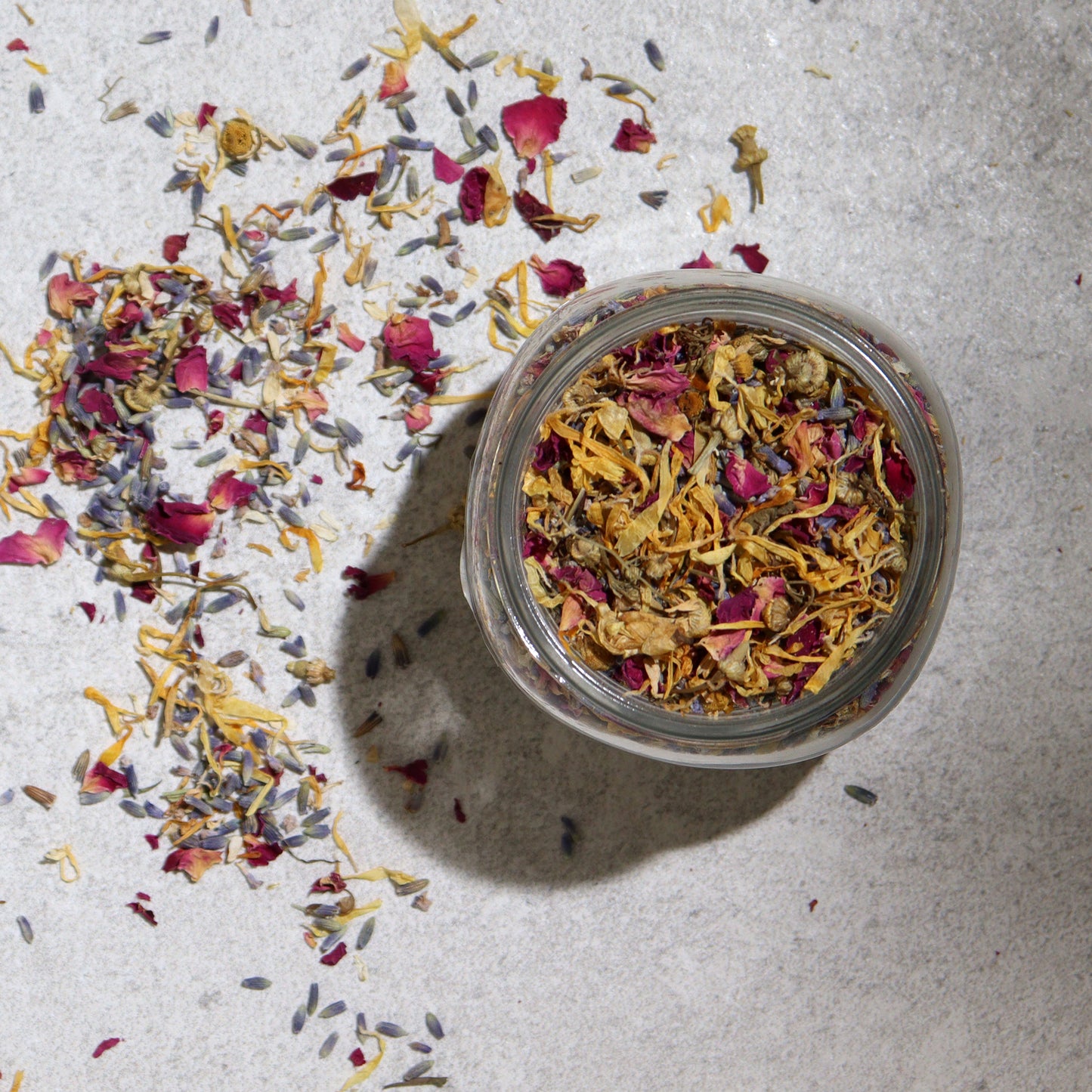 lavender, chamomile, rose, and calendula flower petals
