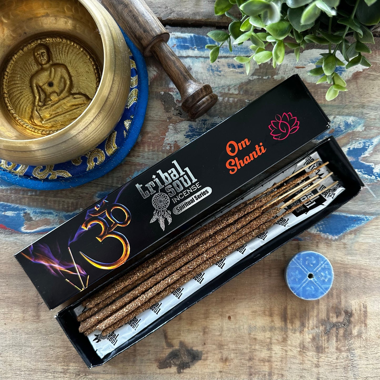 Tribal Soul Spiritual Incense Sticks and Ceramic Holder - OM Shanti - Starlit Wisdom