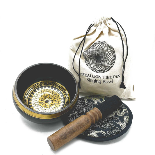 Engraved Tibetan Medallion Singing Bowl Set