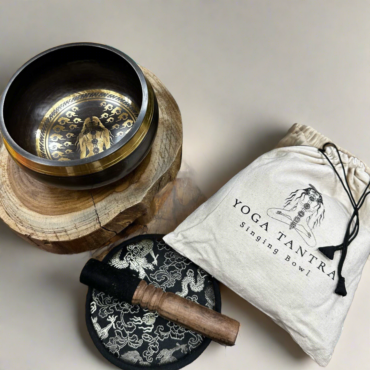 Engraved Yogi Tibetan Singing Bowl Set